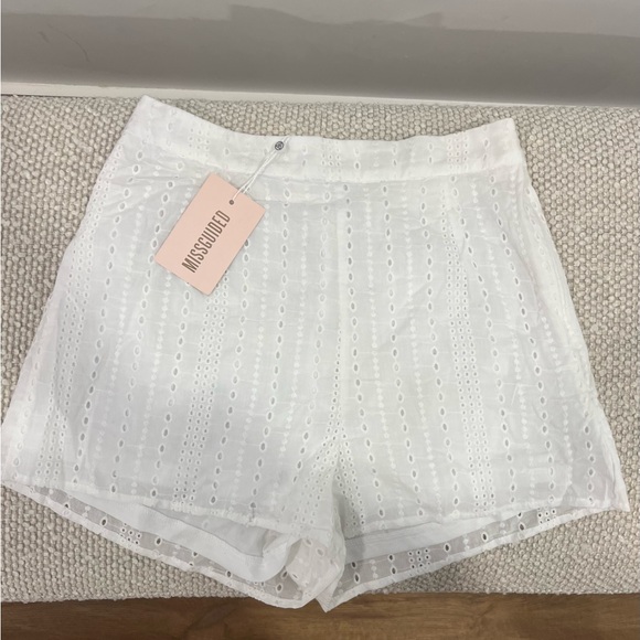 Missguided High Waist White Eyelet Shorts - Picture 1 of 6